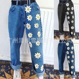 image-Factory direct sales cross-border European and American wish Amazon hot-selling fashion ladies jeans printed thin denim trousers