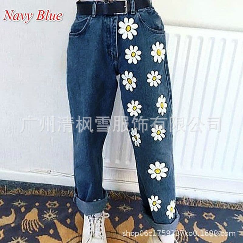 image-Factory direct sales cross-border European and American wish Amazon hot-selling fashion ladies jeans printed thin denim trousers