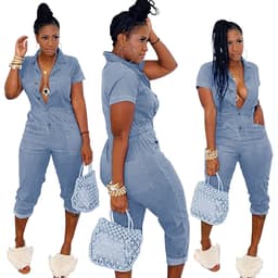 image-Spot WY6662 Cross-border Women's European and American Fashion Sexy Twisted Semi-elastic Waist One-piece Cropped Pants Jumpsuit