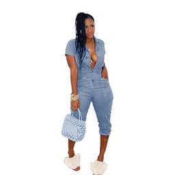image-Spot WY6662 Cross-border Women's European and American Fashion Sexy Twisted Semi-elastic Waist One-piece Cropped Pants Jumpsuit