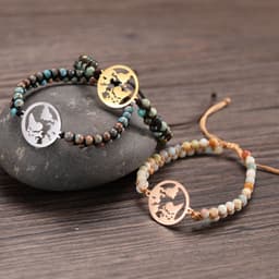 image-Stainless steel earth shaped bracelet Amazon Africa turquoise handmade beaded
