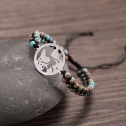 image-Stainless steel earth shaped bracelet Amazon Africa turquoise handmade beaded