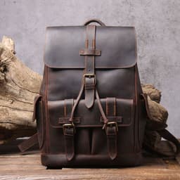 image-Retro handmade crazy horse leather backpack men's large capacity genuine leather school bag travel motorcycle bag foreign trade Amazon