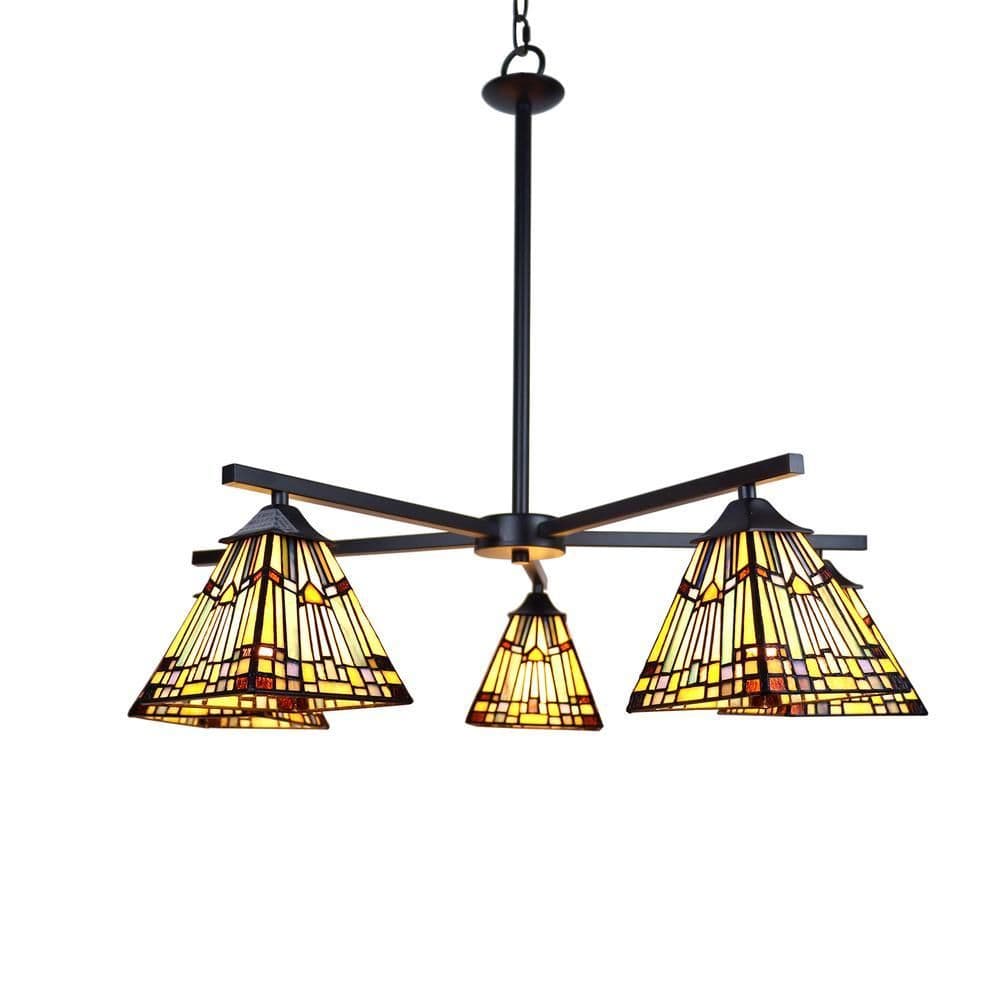 image-CHLOE Lighting KINSEY Mission Tiffany-style Blackish Bronze 5 Light Large Chandelier 30" Wide