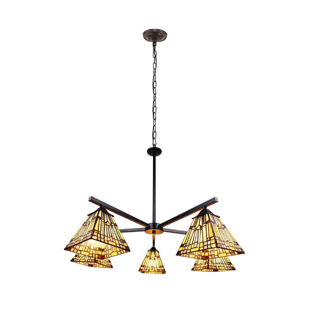 image-CHLOE Lighting KINSEY Mission Tiffany-style Blackish Bronze 5 Light Large Chandelier 30" Wide