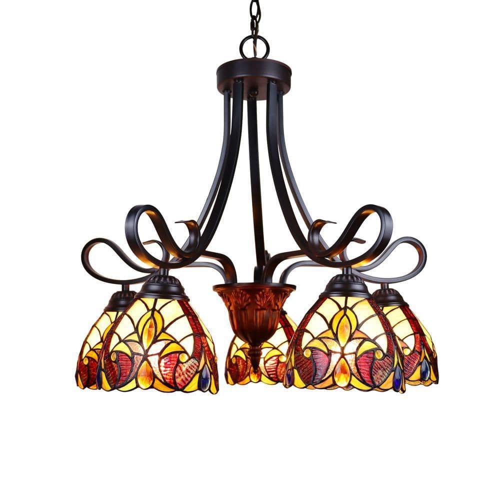 image-CHLOE Lighting ADIA Victorian Tiffany-Style Dark Bronze 5 Light Large Chandelier 24" Wide
