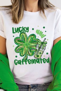 image-St. Patrick's Day Graphic Tee - White Clover & Caffeine Design
