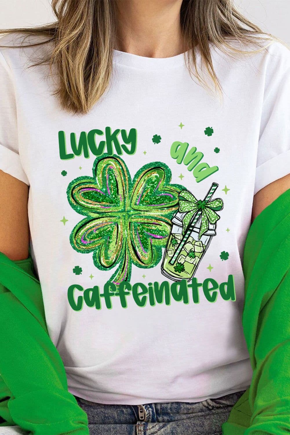 image-St. Patrick's Day Graphic Tee - White Clover & Caffeine Design