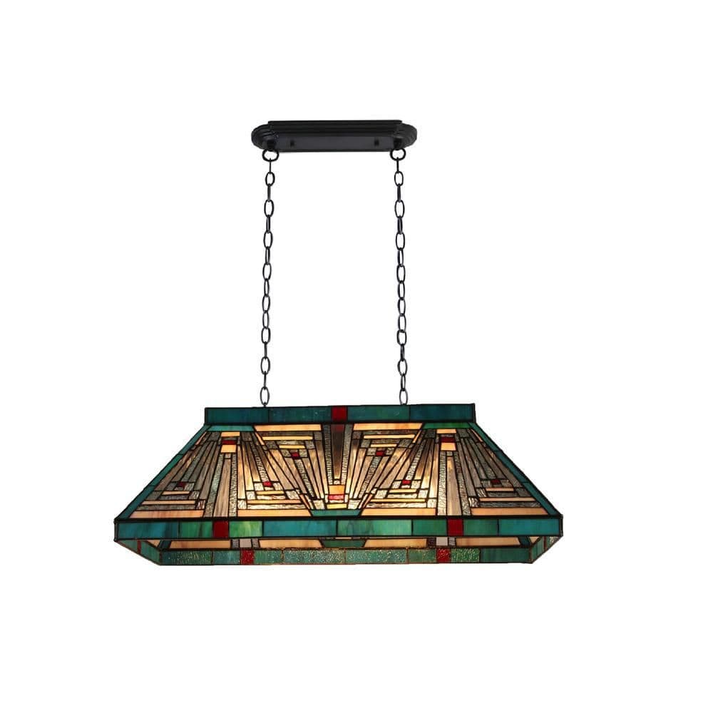 image-CHLOE Lighting INNES Mission Tiffany-Style Blackish Bronze 3 Light Island Pendant 28" Wide
