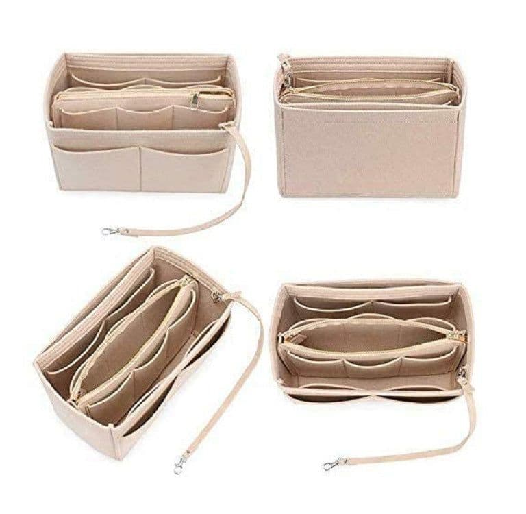 image-Felt Cosmetic bag with wallet Insert Bag For Handbag Organizer Storage bag (w/Detachable Zip Pocket) Fits Neverfull Speedy