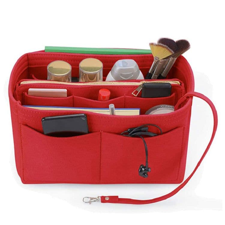 image-Felt Cosmetic bag with wallet Insert Bag For Handbag Organizer Storage bag (w/Detachable Zip Pocket) Fits Neverfull Speedy