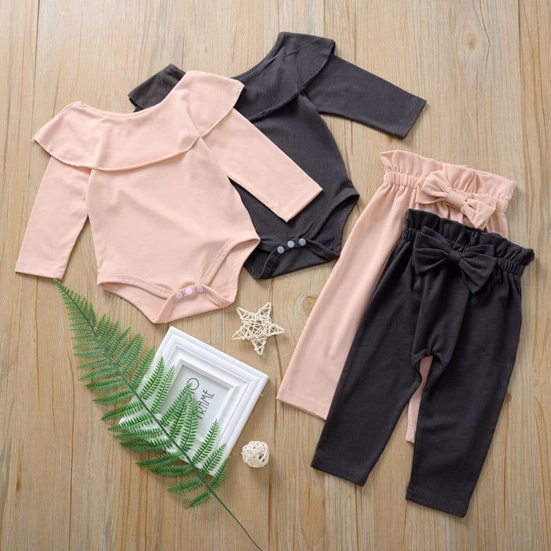 image-H1136# Factory direct sale autumn baby romper + bowknot trousers two-piece set 2019 autumn new products