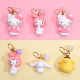image-Japanese Korean cute keychain pudding dog kt cat keychain fur ball pendant cross-border hot sale package clothing pendant