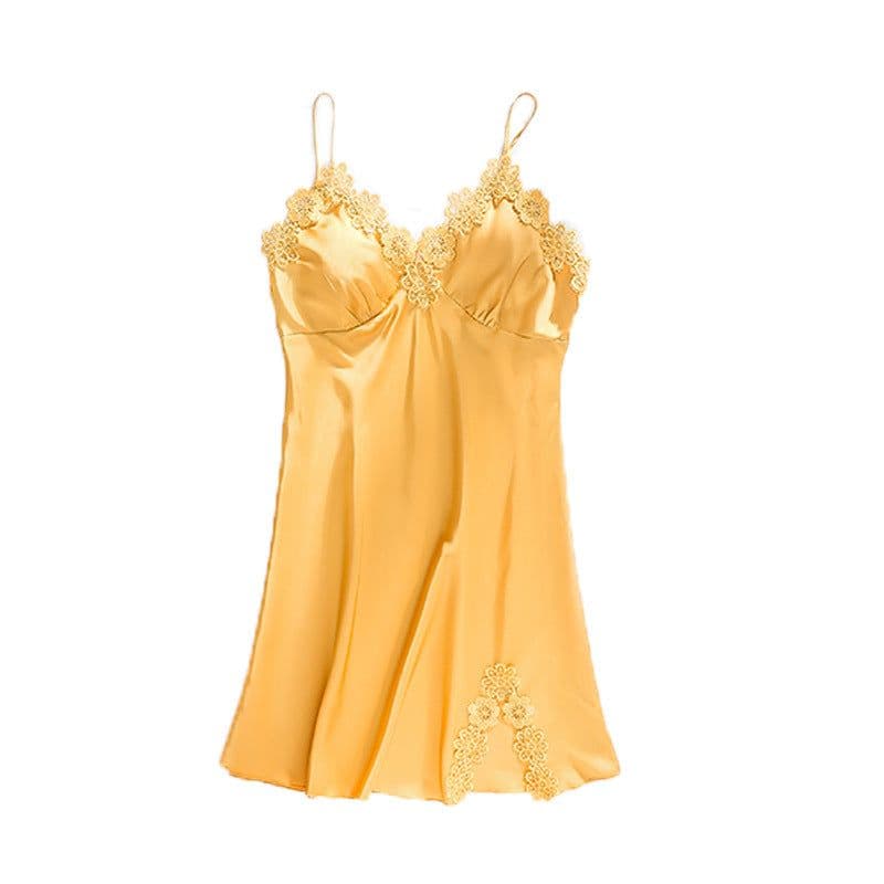 image-Ice silk pajamas women summer thin section sexy lace suspenders nightdress nightgown five-piece long-sleeved home service with chest pad