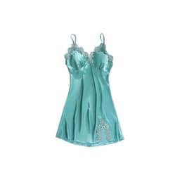image-Ice silk pajamas women summer thin section sexy lace suspenders nightdress nightgown five-piece long-sleeved home service with chest pad