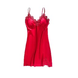 image-Ice silk pajamas women summer thin section sexy lace suspenders nightdress nightgown five-piece long-sleeved home service with chest pad