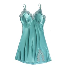 image-Ice silk pajamas women summer thin section sexy lace suspenders nightdress nightgown five-piece long-sleeved home service with chest pad