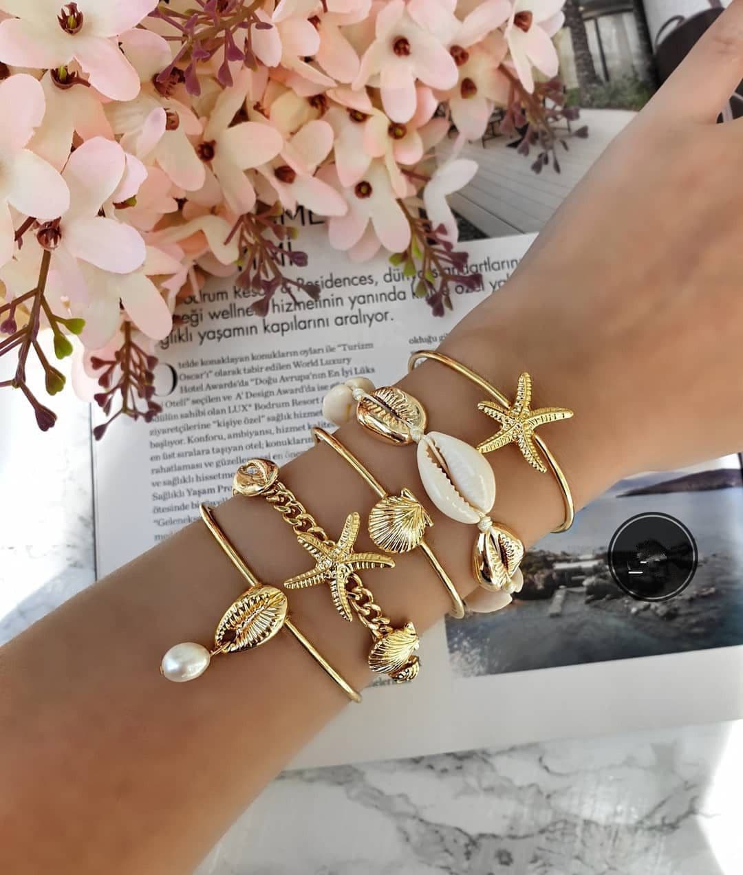 image-New ladies bracelet bracelet set fashion starfish shell pearl combination bracelet European and American foreign trade supply wholesale