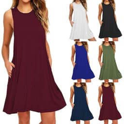 image-2020 Summer New Amazon Wish AliExpress Hot Sale Foreign Trade Solid Color Sleeveless Slim A- line Dress Women