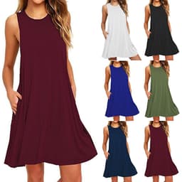 image-2020 Summer New Amazon Wish AliExpress Hot Sale Foreign Trade Solid Color Sleeveless Slim A- line Dress Women