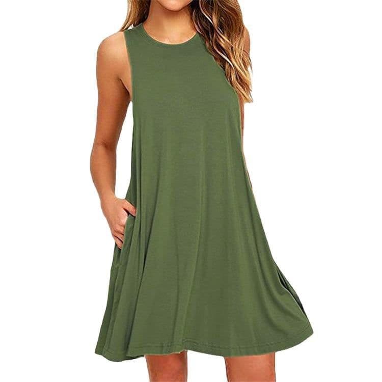 image-2020 Summer New Amazon Wish AliExpress Hot Sale Foreign Trade Solid Color Sleeveless Slim A- line Dress Women