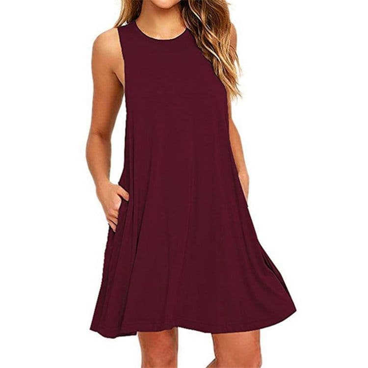 image-2020 Summer New Amazon Wish AliExpress Hot Sale Foreign Trade Solid Color Sleeveless Slim A- line Dress Women