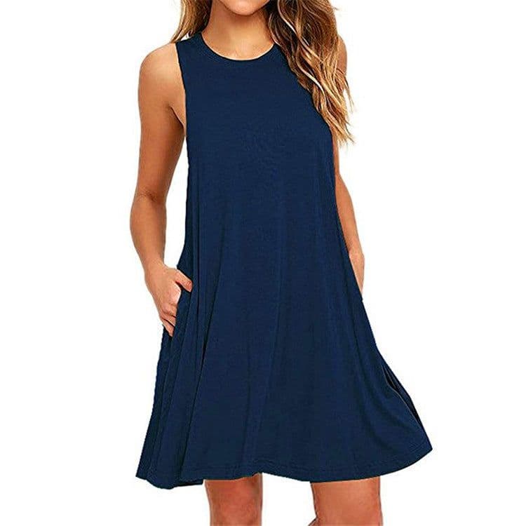 image-2020 Summer New Amazon Wish AliExpress Hot Sale Foreign Trade Solid Color Sleeveless Slim A- line Dress Women