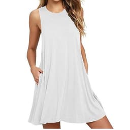 image-2020 Summer New Amazon Wish AliExpress Hot Sale Foreign Trade Solid Color Sleeveless Slim A- line Dress Women