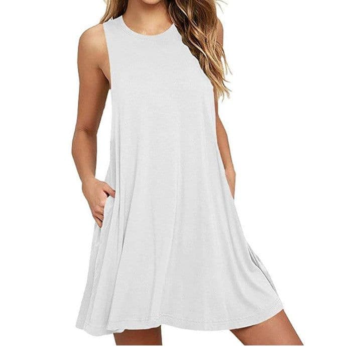 image-2020 Summer New Amazon Wish AliExpress Hot Sale Foreign Trade Solid Color Sleeveless Slim A- line Dress Women