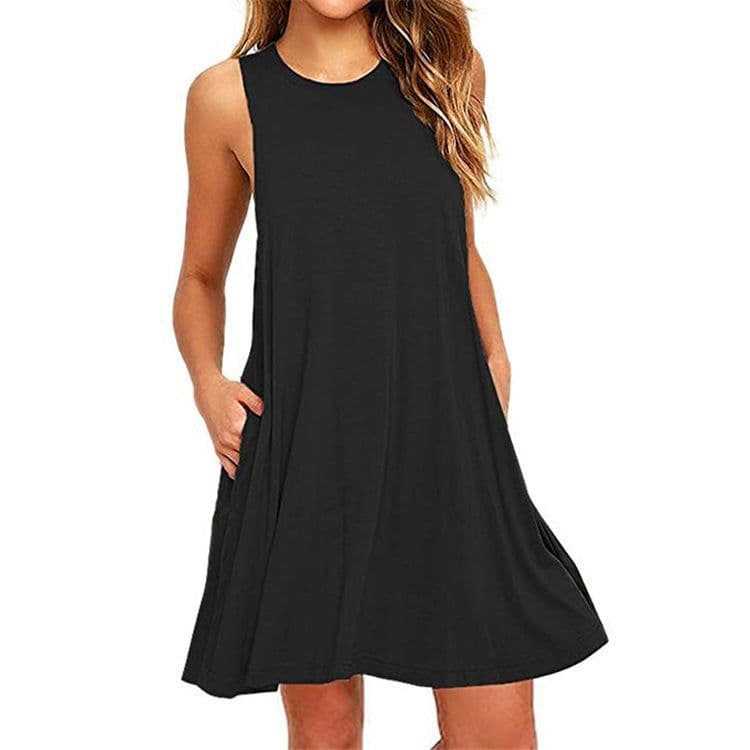image-2020 Summer New Amazon Wish AliExpress Hot Sale Foreign Trade Solid Color Sleeveless Slim A- line Dress Women