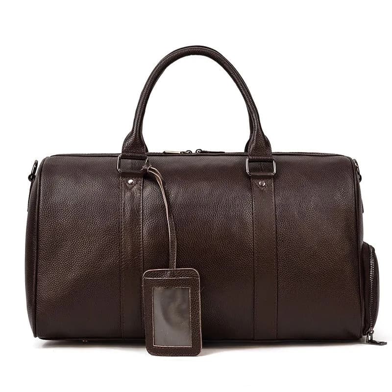 image-European and American men's leather travel bag lychee pattern retro handbag large-capacity one-shoulder messenger with shoe position luggage bag