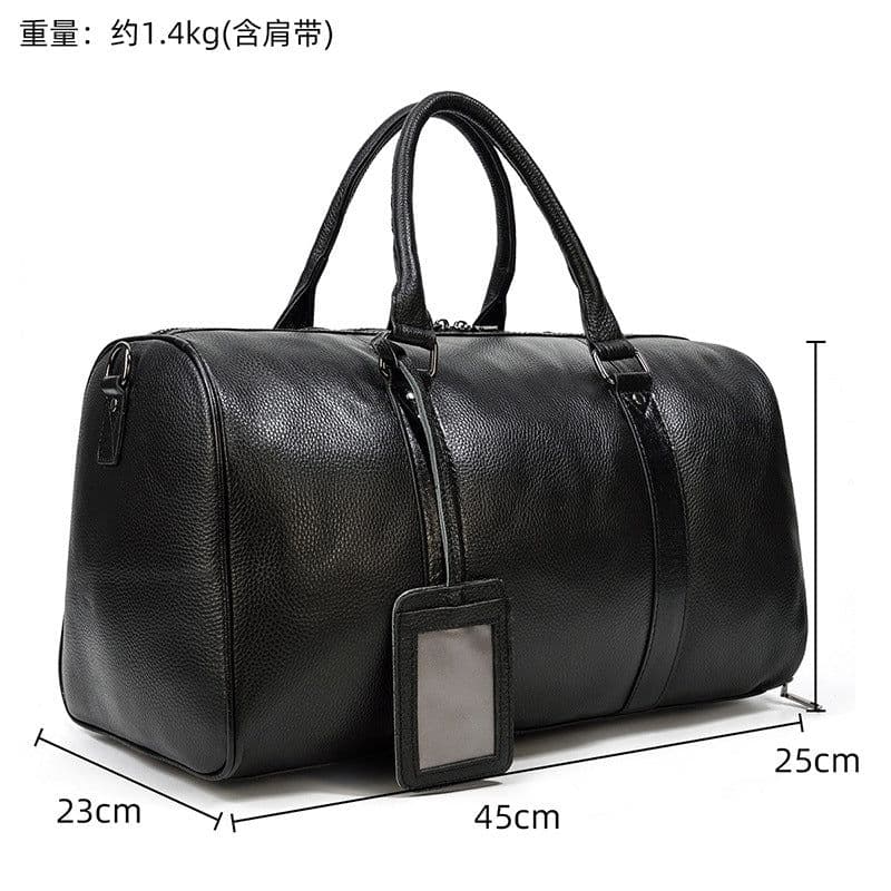 image-European and American men's leather travel bag lychee pattern retro handbag large-capacity one-shoulder messenger with shoe position luggage bag
