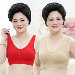 image-Middle-aged and elderly large size comfortable and breathable sports vest push-up beautiful back without steel ring with breast pads mother's underwear for women