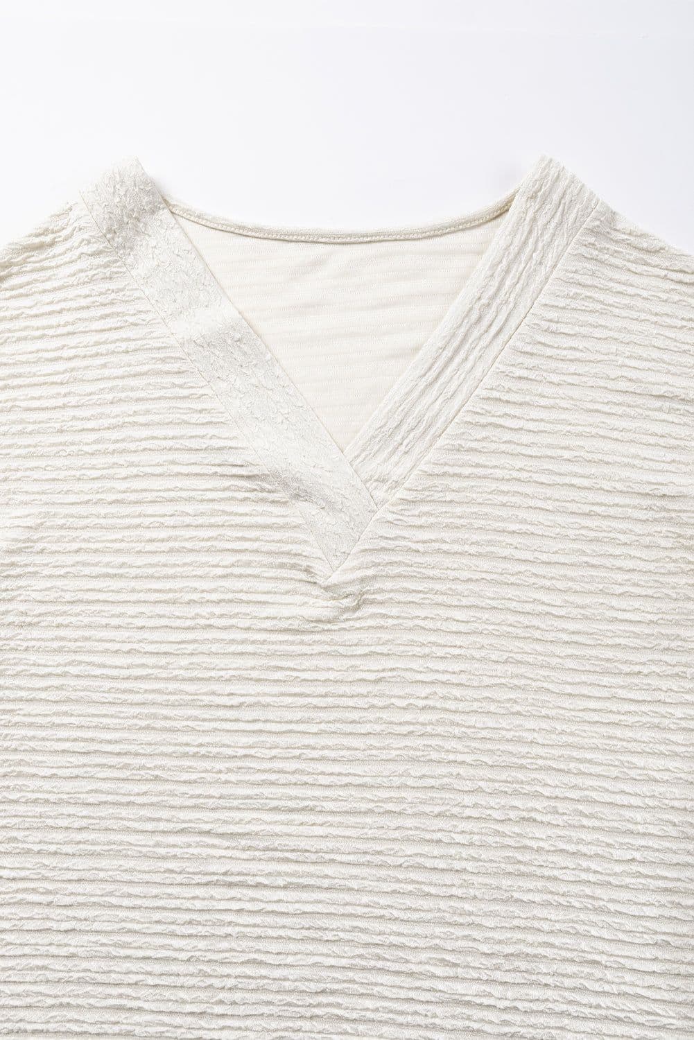 image-Khaki Textured Wide Sleeve V Neck T Shirt