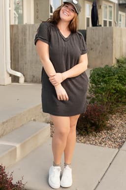image-Carbon Grey Corded V Neck Plus Size T Shirt Dress
