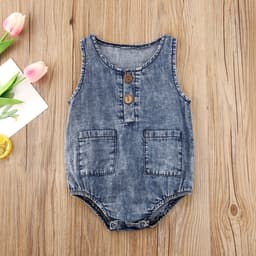 image-Foreign trade amazon hot models baby boy baby summer sleeveless triangle romper romper solid color denim jumpsuit