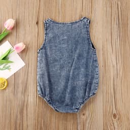 image-Foreign trade amazon hot models baby boy baby summer sleeveless triangle romper romper solid color denim jumpsuit