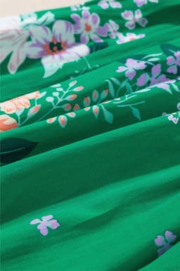 image-Floral Print Bubble Sleeve Midi Dress - Tiered Smocked Design (59 characters)