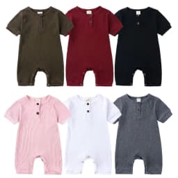 image-AliExpress hot style men's and women's baby clothes baby clothing summer solid color pit stripe baby short climbing jumpsuit on behalf of hair