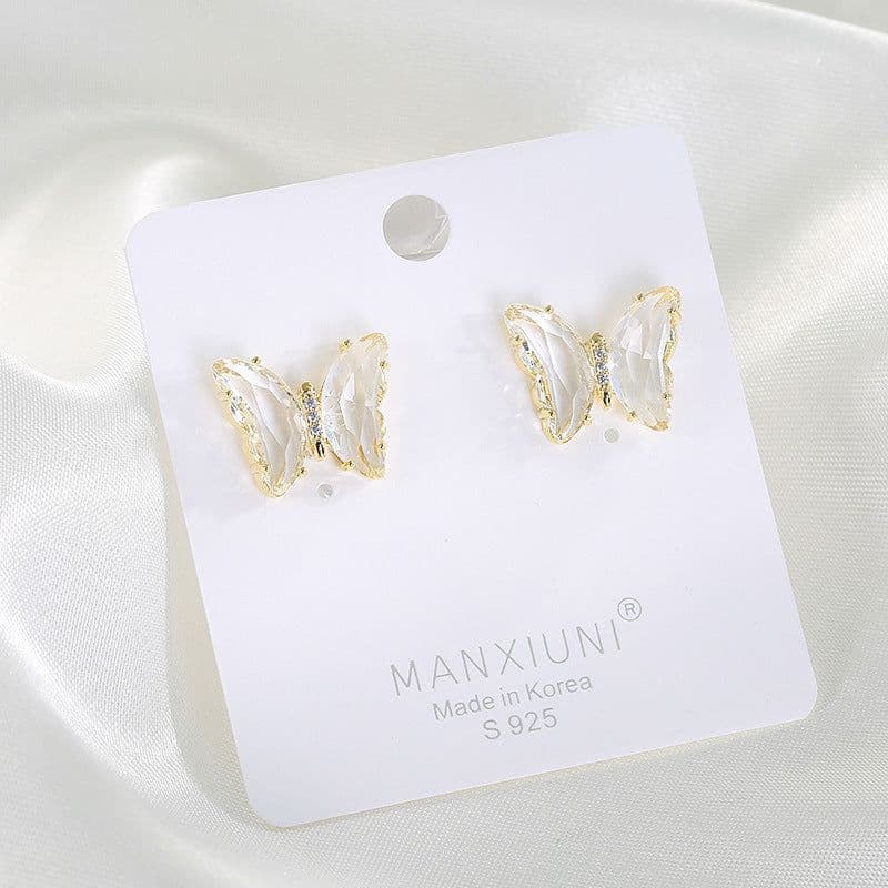 image-925 Silver Needle Temperament Water Zirconium Butterfly Earrings Big Explosion Simple Earrings Silver Jewelry Factory Direct Wholesale Specials