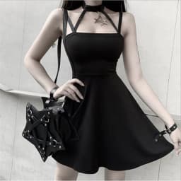 image-2020 Spot Summer New Gothic Halter Personalized Dress Knitted Stretch Comfortable Short Skirt for Women