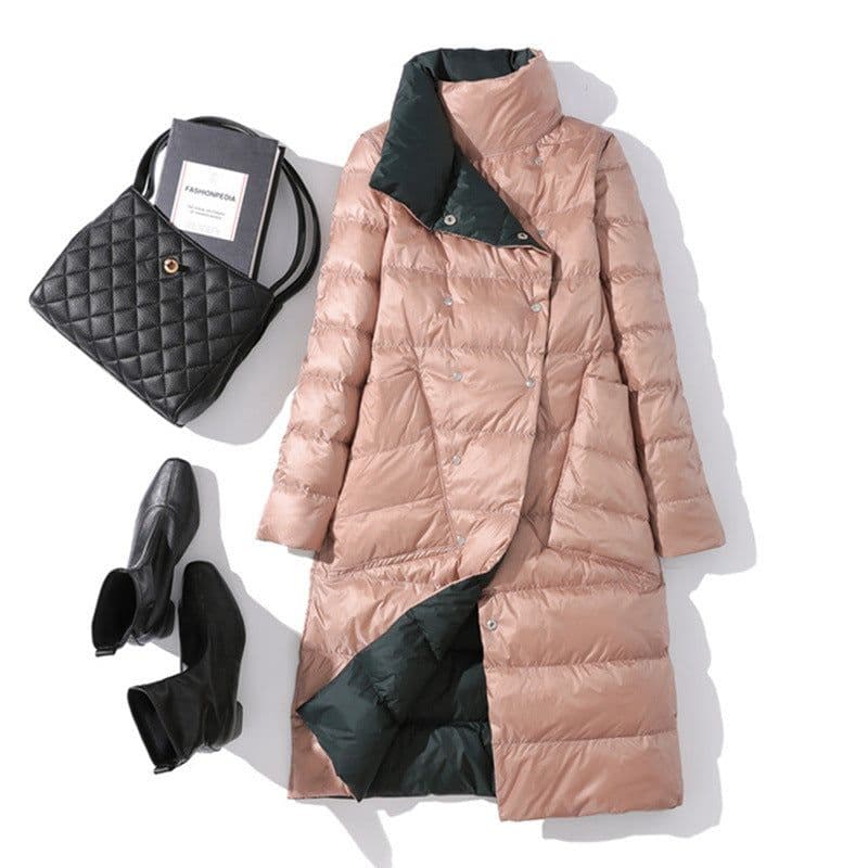 image-2020 Women Winter Coat Stand Collar White Duck Down Inner Women Light Long Jacket Coat Women Coat Casaco Feminino Parkas