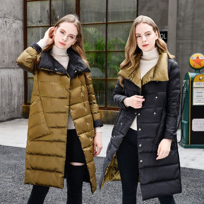 image-2020 Women Winter Coat Stand Collar White Duck Down Inner Women Light Long Jacket Coat Women Coat Casaco Feminino Parkas