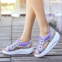 image-Women's Wedge Sandals - Mesh Canvas Moonlight