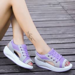 image-Women's Wedge Sandals - Mesh Canvas Moonlight