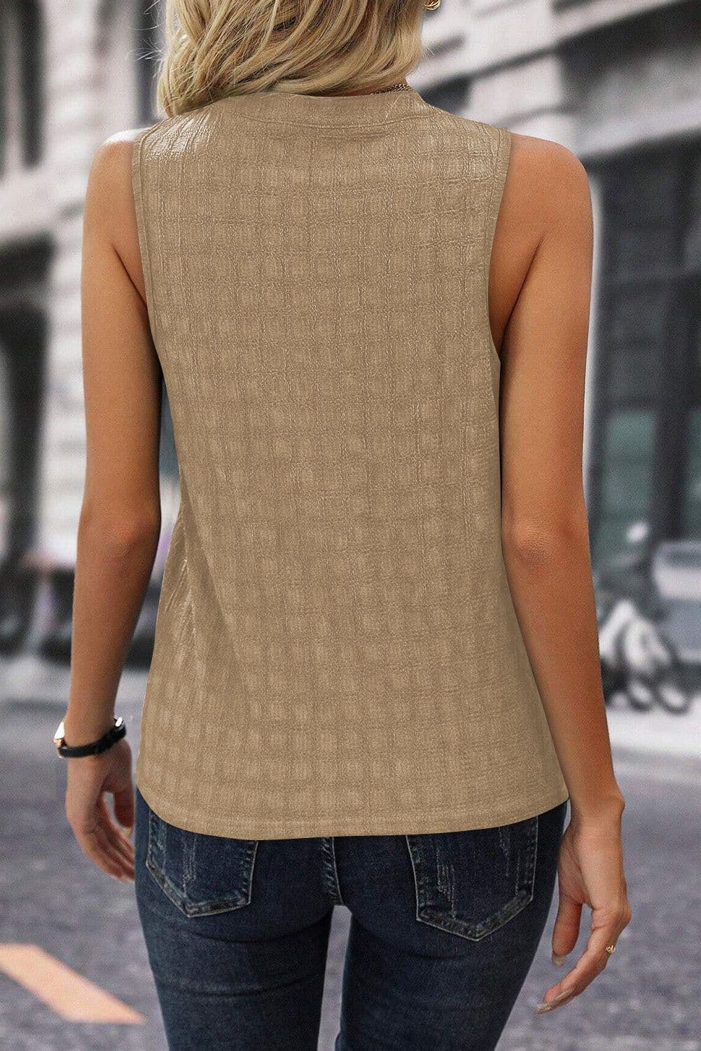 image-Black Lattice Split Neck Tank Top