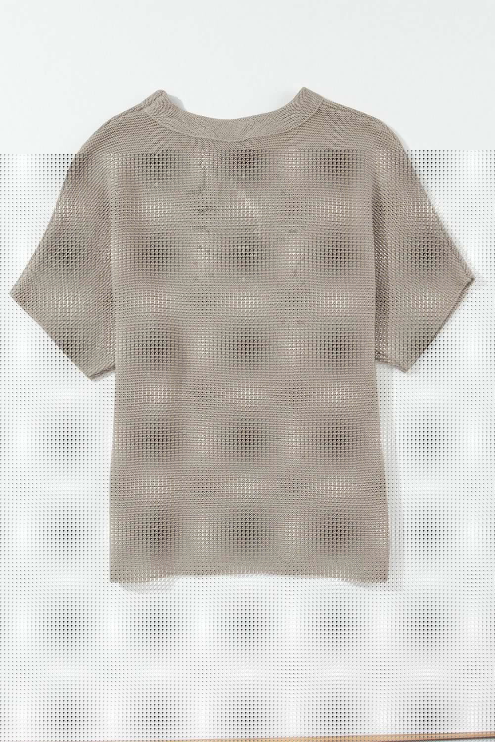 image-High Neck Bat Sleeve Sweater - Short Sleeve, Elegant, Loose Fit
