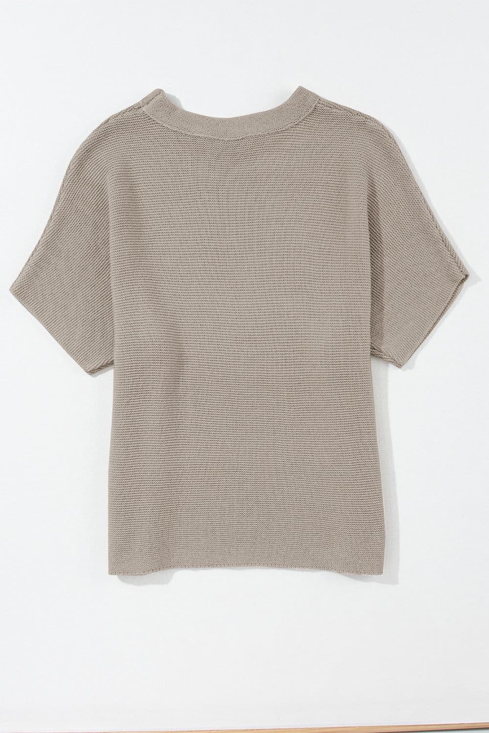 image-High Neck Bat Sleeve Sweater - Short Sleeve, Elegant, Loose Fit
