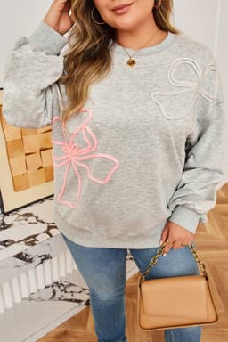 image-Light Grey Plus Size Sweatshirt Thread Embroidered