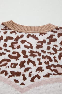 image-Straw Yellow Leopard Color Block Knit Sweater
